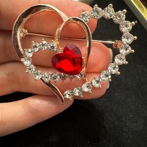 Heart-Shaped Red and Silver Brooch